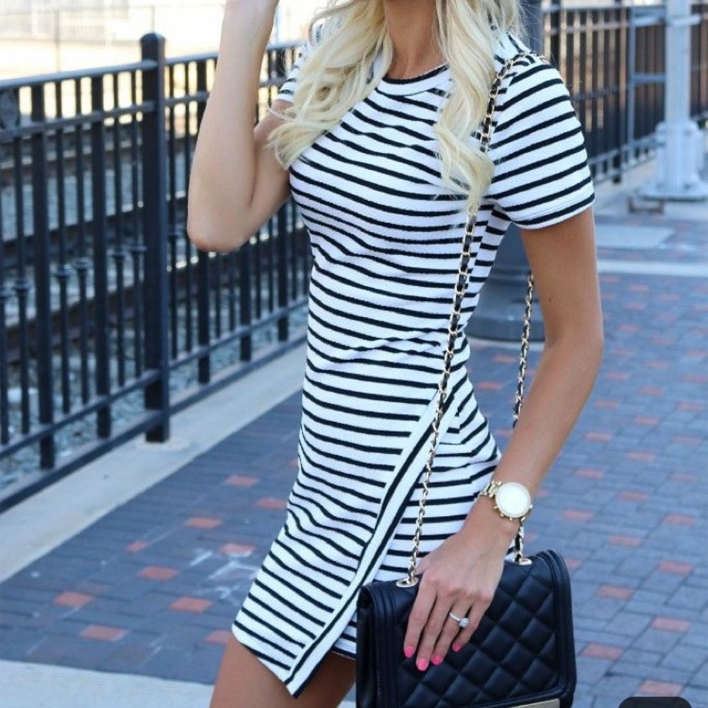 New Blue/ Black striped dress Large